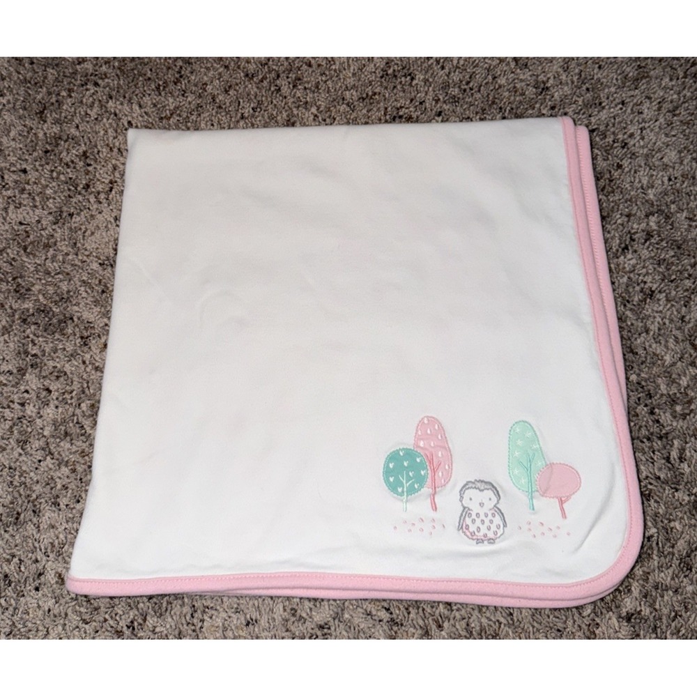 Gymboree Baby Girls Blanket 100% Cotton Owl Trees‎ Pink Trim 2016 Soft Lovey